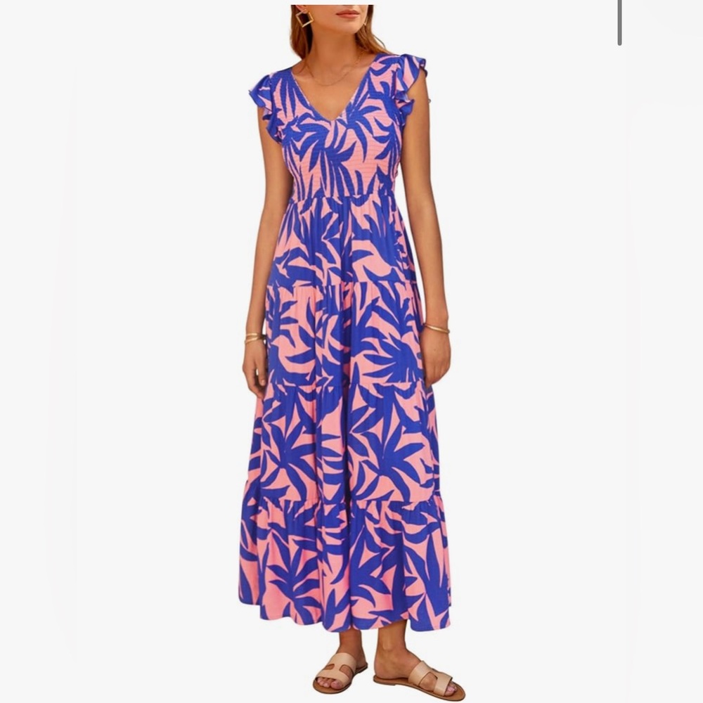 Vibrant Pink and Blue Maxi Dress